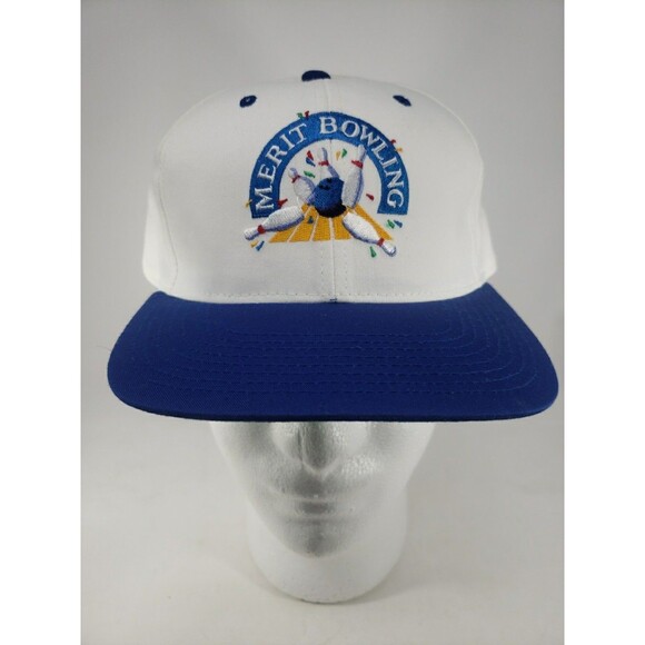 Vintage Merit Bowling Trucker Hat Embroidered Blue White Snapback NOS Pins Ball - Picture 10 of 14